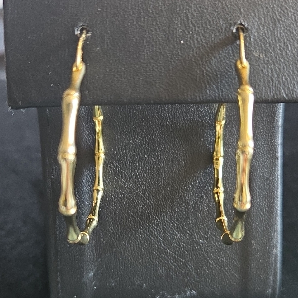 Gold Bamboo Hoop Earrings - Picture 4 of 8